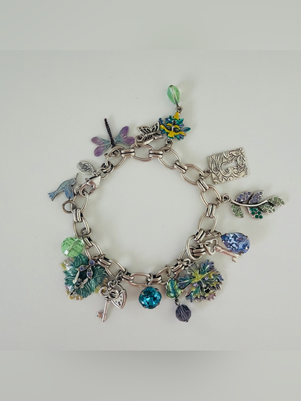 KIRKS FOLLY Autumn Goddess Bird Angel Leaf Charm Bracelet sterling silvertone